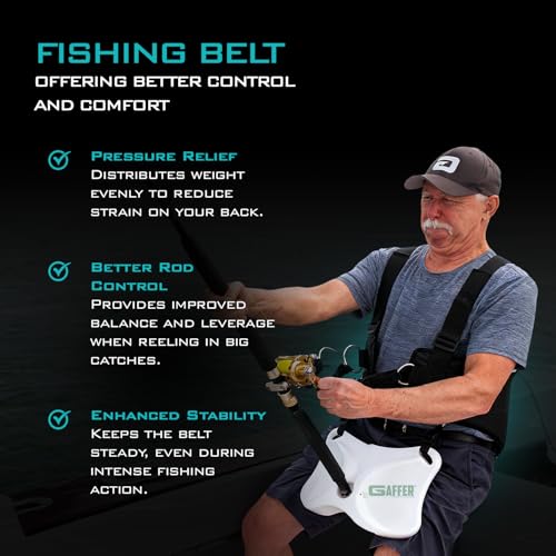 GAFFER SPORTFISHING Adjustable Fishing Belt & Shoulder Harness - Safety Buckle with Foam-Padded Straps Fish Rod Holder - color: Shoulder Harness - Black
