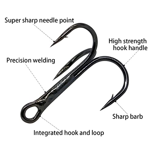 200 Pack Fishing Treble Hooks Kit High Carbon Steel Hooks Strong Sharp Round Bend with Split Rings for Lures Baits Saltwater Freshwater Fishing Size 2# 4# 6# 8# 10# - color: Mixed 200pcs