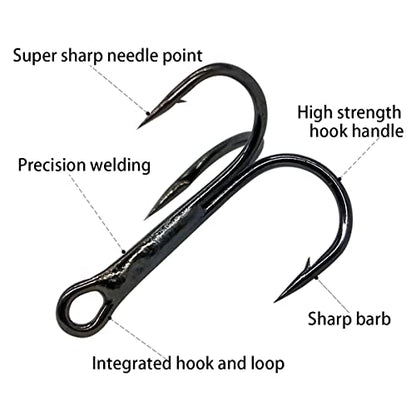 200 Pack Fishing Treble Hooks Kit High Carbon Steel Hooks Strong Sharp Round Bend with Split Rings for Lures Baits Saltwater Freshwater Fishing Size 2# 4# 6# 8# 10# - color: Mixed 200pcs