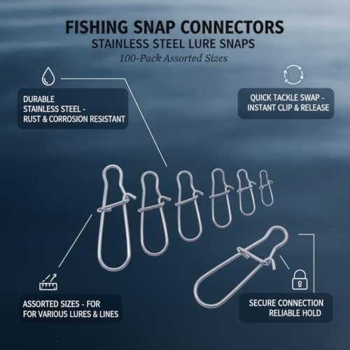 Gourd-Shape Stainless Steel Lure Snaps, Silver Finish Quick-Change Connectors for Saltwater and Freshwater Fishing Tackle (100-Pack Assorted Sizes) - size: 1.97 x 1.57 x 0.59"