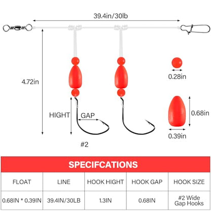 Alwonder 5-Pack Pompano Rigs Surf Fishing Rigs with Snell Floats, Saltwater Live Bait Rig Swivels Duo Lock Snaps Circle Wide Gap Kahle Hooks Rig for Beach Surf Casting Pier Jetty Fishing - color: Red 5-Pack, size: #2 Wide Gap Hook
