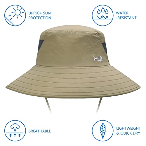BASSDASH UPF 50+ Breathable Sun Hat with Removable Face Cover and Neck Flap Wide Brim Bucket Hat for Fishing Hiking Men Women - color: Khaki