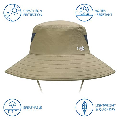 BASSDASH UPF 50+ Breathable Sun Hat with Removable Face Cover and Neck Flap Wide Brim Bucket Hat for Fishing Hiking Men Women - color: Khaki
