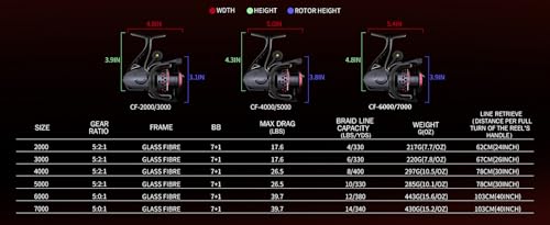 Ashconfish Spinning Reel, Saltwater Spinning Fishing Reels, Freshwater Fishing Reel, Ultra Lightweight Body, 8 Stainless Steel BB, 5.0:1 Gear Ratio, Max 17.6lbs Drag, Come with 109Yards Braided Line - style: Cf4000
