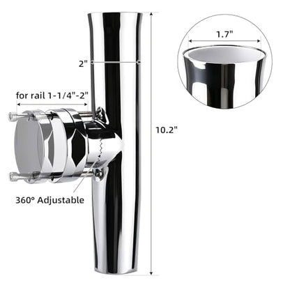 NovelBee 4-Pack Boat Fishing Rod Holder,Stainless Clamp on Fishing Rod Pole Holder for Rails 1-1/4" to 2" ( Tournament Style )