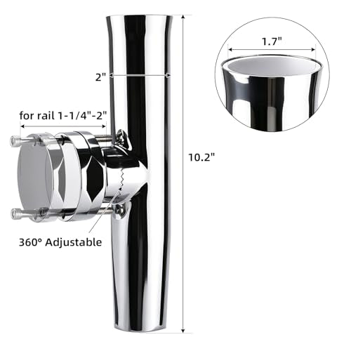 NovelBee 2pcs Boat Fishing Rod Holder,Stainless Tournament Style Clamp on Fishing Rod Pole Holder for Rails 1-1/4" to 2"