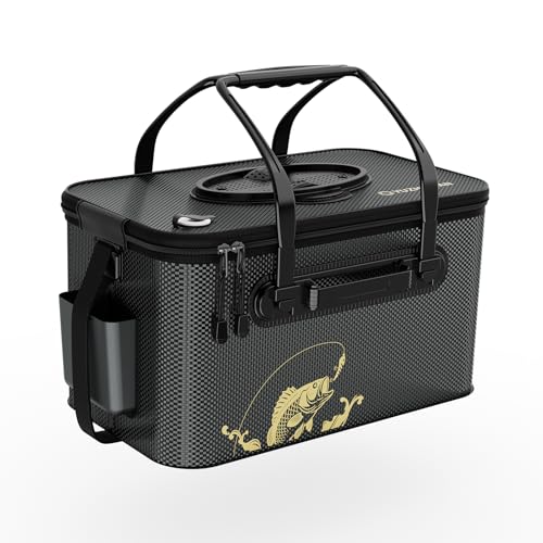 Fishing Bucket Foldable， 6Gallon/8Gallon/10Gallon,Live Fish Container Multi-Functional Live Fish Bait Bucket,for Fishing, Camping, Moving - color: Black