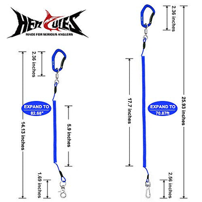 HERCULES M4 Fishing Lanyard, Fishing Pole Tether, Kayak Paddle Leash, Heavy Duty Retractable Coiled Lanyard for Fishing, Rods, Pliers, Boating, Paddles, Kayak - color: Pack of 2 Blue (17.7" Plus, 5.9")