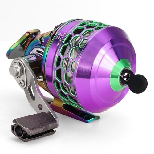 Sougayilang Spincast Fishing Reel,High Speed 3.9:1 Gear Ratio,Trouble-Free Push-Button Bait Casting Design and Reversible Handle for Left/Right Retrieve,Pre-Spooled with Monofilament Line - color: Colorful Spincast Reel
