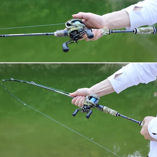 Sougayilang Baitcaster Combo, 30Ton+24Ton Graphite 2-Piece Blanks Casting Fishing Rod,SuperPolymer Handle,“S” Style Hook Keeper with Camo Baitcasting Reel - color: Camo 702-Right Hand
