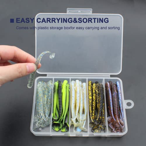 50 Pcs Soft Plastic Fishing Lures, 2.75"/3.15" Paddle Tail Minnow Shad Worms Swimbaits for Bass Fishing Texas Rigs Trout Crawfish Fishing for Saltwater Freshwater - color: Swimmbaits 50pcs