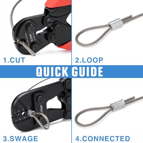 iCrimp Wire Rope Crimping Tool Kit with Swager, Cutter and Aluminum Loop Sleeves 3/64'',1/16'',5/64'', 3/32'',7/64'',1/8'', for Mono Fishing Line,Cable Railing, Sling