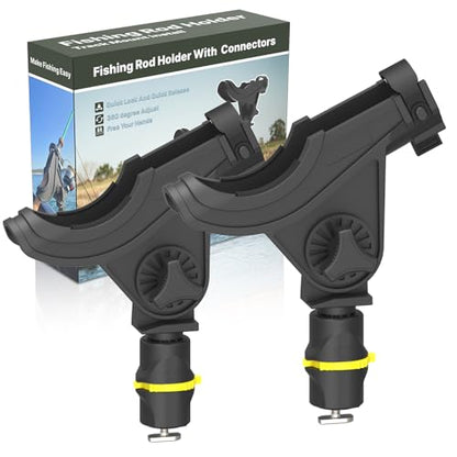 Huntury Track Mount Fishing Rod Holder with 360° Adjustable Kayak Track Adapter for Kayak & Boat | Compatible with Spinning, Casting | Quick Lock On or Release, Kayak Fishing Accessories - color: Rod Holder - 2 Pack