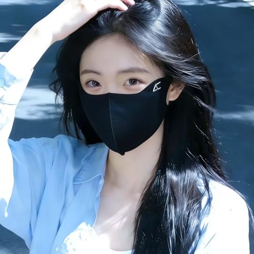 3D Ice Silk Cooling Sun Protection Face Mask, Breathable Cycling Mask with Adjustable Ear Loops, Reusable Summer Face Cover - color: Black
