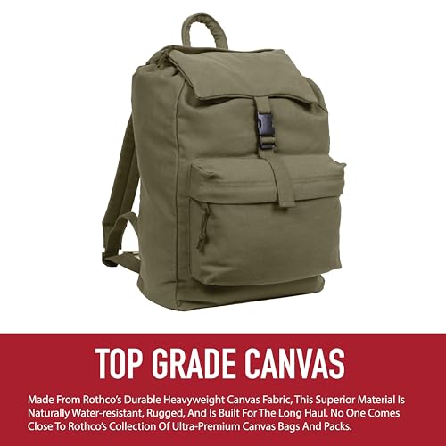 Rothco Canvas Daypack – Heavy-Duty Cotton Canvas Backpack for Hiking, Camping, Traveling, and Daily Use – 34L Capacity - color: Earth Brown