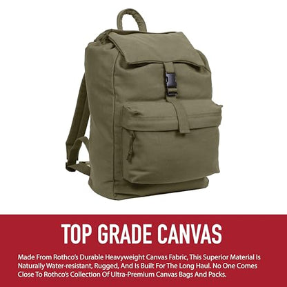 Rothco Canvas Daypack – Heavy-Duty Cotton Canvas Backpack for Hiking, Camping, Traveling, and Daily Use – 34L Capacity - color: Black