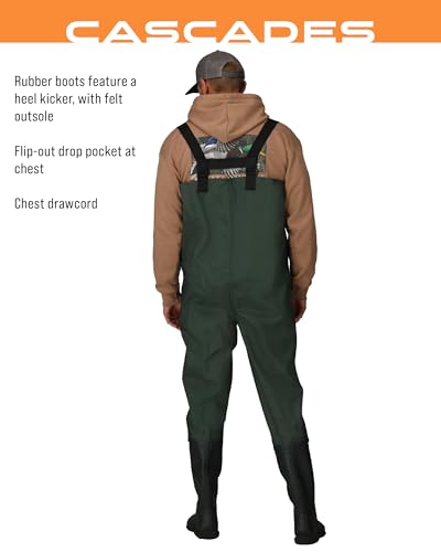FROGG TOGGS Cascades 2-ply Poly/Rubber Waterproof Fishing Bootfoot Chest Wader for Fishing - color: Cleated, size: 14