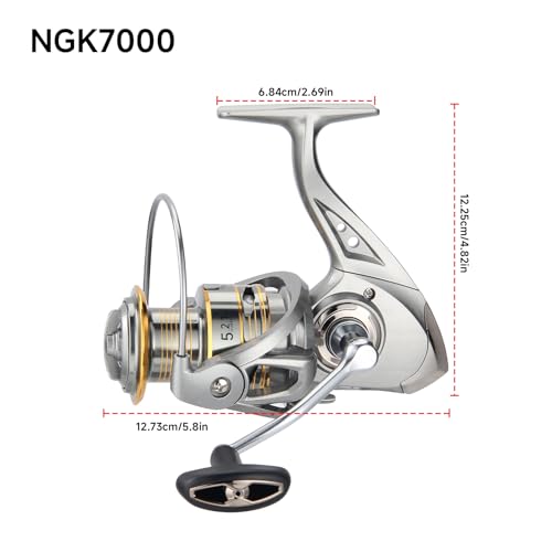 HAUT TON Spinning Reel 8000/9000/10000/12000/14000,6+1BB Metal Surf Fishing Reels,4.8:1 Gear Ratio 55lbs Drag Heavy Long Casting Inshore Saltwater Monster Fish - size: 7000, style: Ht-ngk