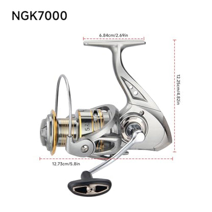 HAUT TON Spinning Reel 8000/9000/10000/12000/14000,6+1BB Metal Surf Fishing Reels,4.8:1 Gear Ratio 55lbs Drag Heavy Long Casting Inshore Saltwater Monster Fish - size: 7000, style: Ht-ngk
