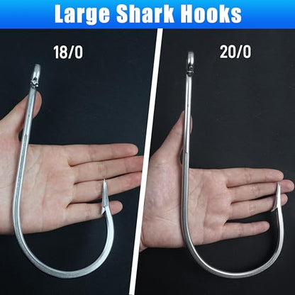 Large Giant Shark Fishing Hooks Saltwater Alligator Hooks Big Game Stainless Steel J Fishing Hooks Extra Strong Large Fish Hooks for Tuna Swordfish Catfish Size 5/0-20/0 - size: 14/0-8pcs