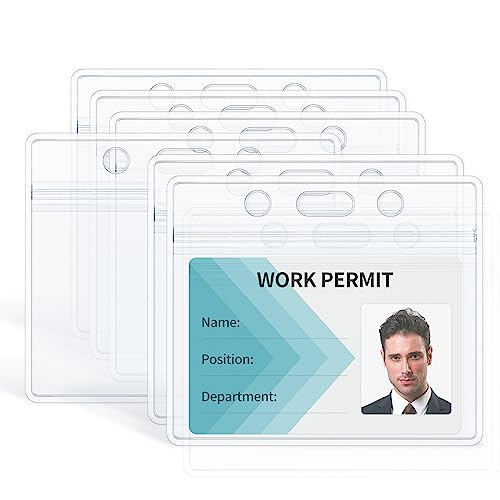 Pawfly 6 Pack ID Badge Holder Horizontal Clear Plastic Case with Resealable Zip Soft Waterproof Card Protector Pouch for Office School Credit Cards Proximity Key Cards Driver’s Licenses and Passes - style: 6 Pcs (Horizontal)