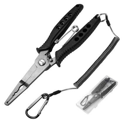 Fishing Pliers for Saltwater and Freshwater - Premium Stainless Steel Split Ring & Hook Remover with Wire Cutter, Non-Slip Handle, Spring Loaded- Must Have Bass/Boat/Kayak Fishing Gear (Black) - color: Black