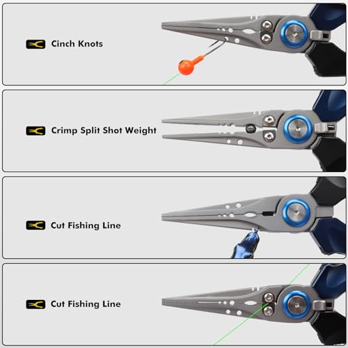 TRUSCEND Easy Use Lockable Fishing Pliers with Tungsten Carbide Cutter, Innovative Ergonomic Handy Handle, Saltwater Corrosion Resistant Teflon Coated Fishing Tool, Light Multi-Function Fishing Gear - color: C-straight Nose-blue