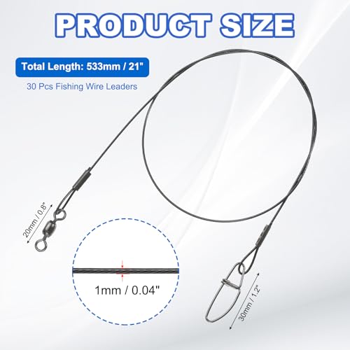 PATIKIL Fishing Wire Leader Line Steel Heavy Saltwater Fishing Leader Line High Strength with Rolling Swivel and Snap - color: Black