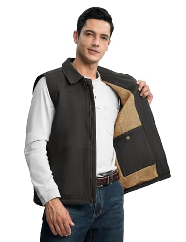 TBMPOY Men's Winter Vest Casual Sherpa Fleece lined Full Zip Lightweight Vest Outerwear Warm Cotton Travel Jackets - color: Deep Gray, size: Small