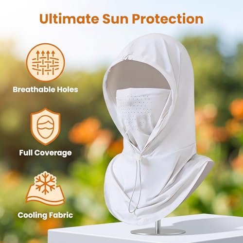 Cooling Balaclava Face Mask Sun UV Protection Hood Full Head Mask Face Cover with Breathable Holes for Cycling Fishing - color: White