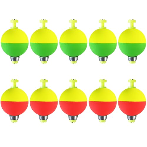Fishing Bobbers Floats,10 Packs Weighted Bobbers for Fishing Foam Snap-on Fishing Floats Ball Oval Fishing Corks Bluegill Crappie Panfish Bass Trout - color: Ball, size: 1.25"