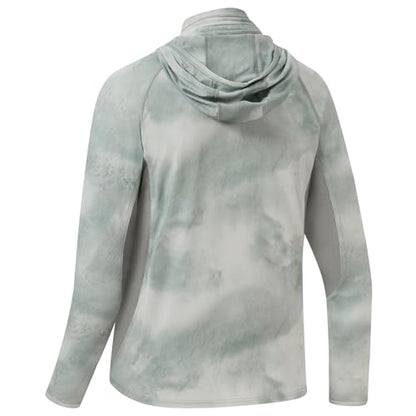 BASSDASH UPF 50+ Men’s Fishing Hoodie Shirts with Mask Camo UV Long Sleeve Moisture Wicking FS53M - color: Ash Grey Mist, size: 3X-Large