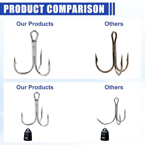 Fishing Treble Hooks Assortment, Sharp Brabed Triple Fishing Hooks Set High Carbon Steel Round Bend for Trout Catfish Lures Freshwater Saltwater, Assorted Size 4 6 8 10 12 - style: 140pcs Silver Treble Hooks Set