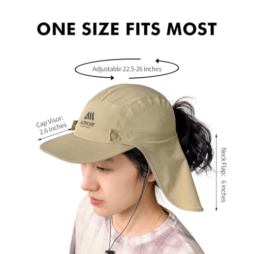 AONIJIE Sun Hat with Removable Neck Flap for Men & Women - Breathable Mesh Fishing Hat, Lightweight Hiking Sun Cap - color: Khaki