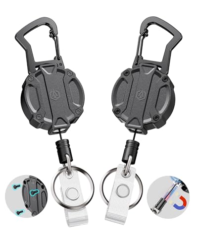 Autonomier 2Pack Heavy Duty Retractable Keychain, Unbreakable Embedded Body with 30.5" Dyneema Cord, Tactical ID Badge Holder Reel Carabiner Clip with Secure Magnetic Closure for Men, Holds 25oz - size: 2 Pack