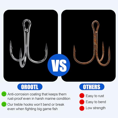 OROOTL Treble Fishing Hooks, 60pcs High Carbon Steel Treble Hooks with Ultra Sharp Barb Corrosion-Resistant Round Bend Triple Hooks for Lures Freshwater Saltwater - size: Size 12#, Pack of 60
