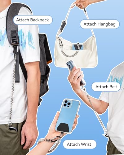 SHANSHUI Phone Lanyard Tether, Stretchy Phone Strap Patch Anchor Outdoor Climbing Hook Compatible for Most Smartphones - color: Sliver X2