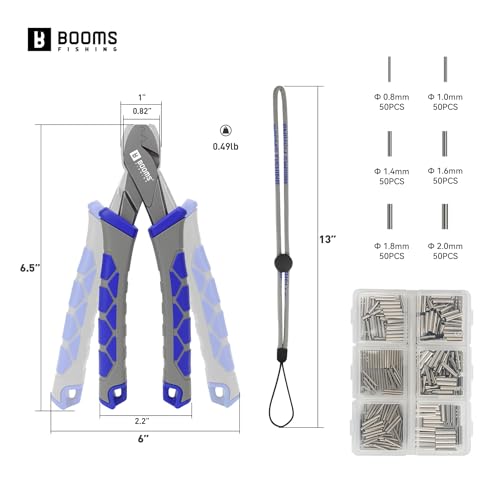 Booms Fishing Crimping Pliers Tool: 6.5in Crimper for Single Barrel - 300pcs Sleeves and Lanyard Included, XW41 - style: Crimper with 300pcs Sleeves