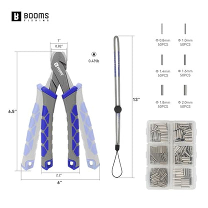Booms Fishing Crimping Pliers Tool: 6.5in Crimper for Single Barrel - 300pcs Sleeves and Lanyard Included, XW41 - style: Crimper with 300pcs Sleeves