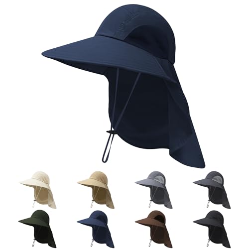 NPQQUAN Sun Hats for Men Women with Neck Flap UPF 50+ UV Protection Wide Brim Bucket Hat Safari Hiking Fishing Hats - color: (Blue)
