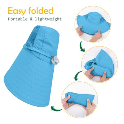 Kids Sun Hat UPF50+ Summer Beach Play Sun Protection Hats with Neck Flap for Ages 5~14 Girls Boys - color: Blue＆pink