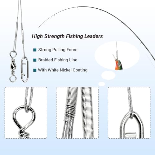 QISHUO Heavy Saltwater Fishing Leader Strength Snap Line Wire Leader Stainless Rigs Steel Fishing Leaders Freshwater White Nickel - size: Size #4 (11.8in-50lb) 30pcs