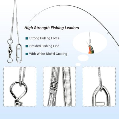 QISHUO Heavy Saltwater Fishing Leader Strength Snap Line Wire Leader Stainless Rigs Steel Fishing Leaders Freshwater White Nickel - size: Size #5 (11.8in-60lb) 30pcs