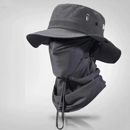 Fishing Hat with Summer Breathable Neck Gaiter, Wide Brim Sun Hat for Men & Women, Outdoor UV Sun Protection Hat & Face Mask - color: Dark Grey