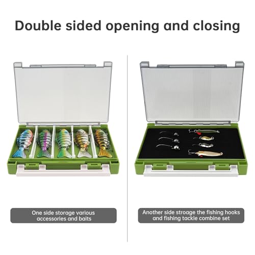 Double Sided Fishing Lure Box Organizer, Fishing Tackle Box Storage Hard Plastic Container Case for Lure Bait Hooks Beads (Green, 7.8 * 5.8 * 1.6 inch) - color: Green