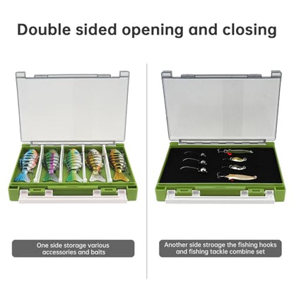 Double Sided Fishing Lure Box Organizer, Fishing Tackle Box Storage Hard Plastic Container Case for Lure Bait Hooks Beads (Green, 7.8 * 5.8 * 1.6 inch) - color: Green