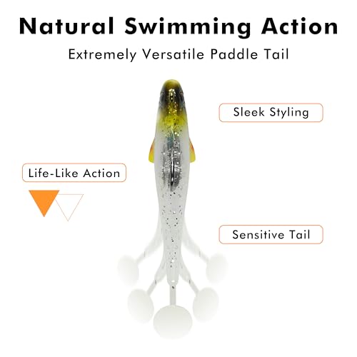 TRUSCEND Shadtale Easy Catch Soft Fishing Lures with BKK Hooks - Trembly Sinking and Vibrating Swim for More Bites, Pre-Rigged Swimbaits for Bass, Trout, Crappie, Walleye, Freshwater Saltwater Fishing - color: 4",5/8oz