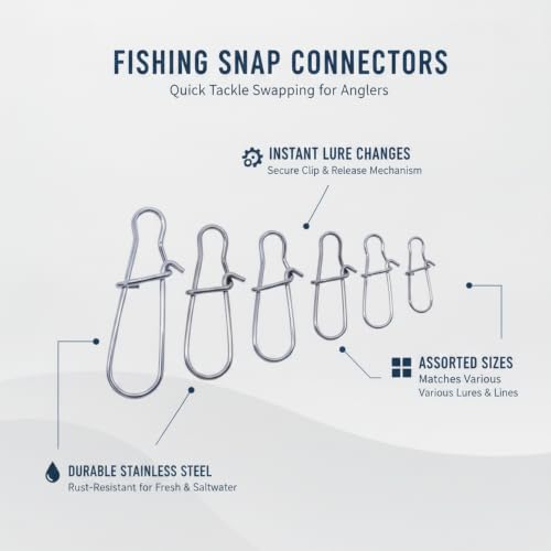 Gourd-Shape Stainless Steel Lure Snaps, Silver Finish Quick-Change Connectors for Saltwater and Freshwater Fishing Tackle (100-Pack Assorted Sizes) - size: 2.17 x 1.77 x 0.59"
