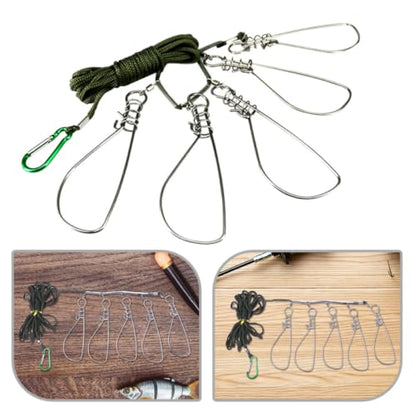 FENICAL Fishing Stringer Clips with 5-Lock Structure 3 Sets Stainless Steel for Convenient Catch and Release, Fish-Friendly Design Live Fish Holder Snap Hooks for Kayak and Bass Fishing