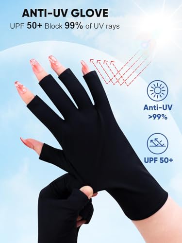Utaly Women Sunblock Fingerless Gloves Non-Slip UV Protection Driving Riding Summer Outdoor Gloves for Women Girls - color: Black